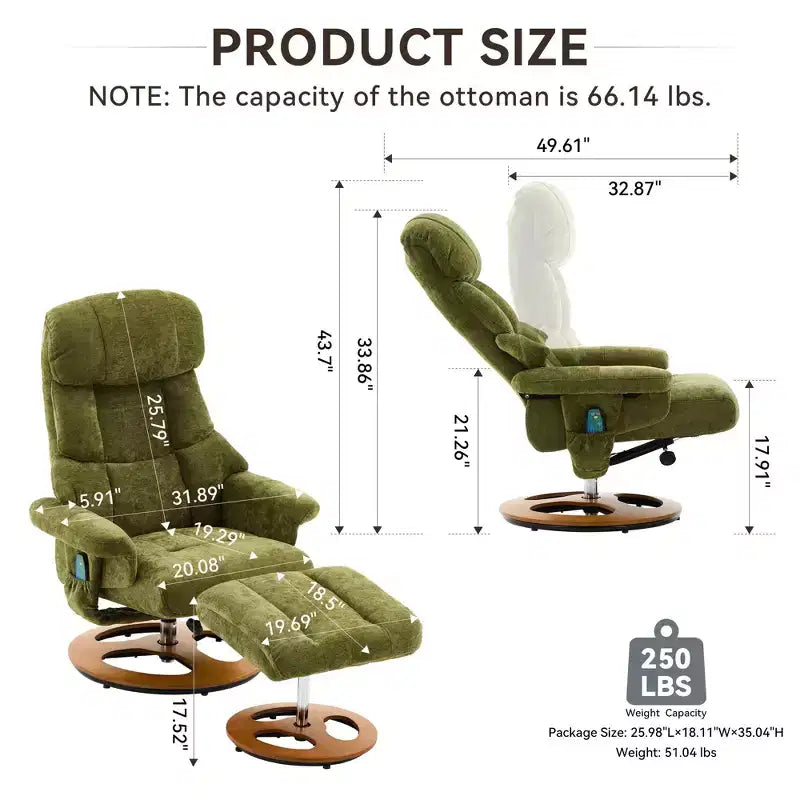 Fauteuil inclinable moderne en chenille, réglable et pivotant, avec repose-pieds