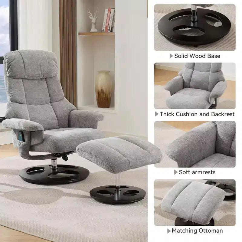 Fauteuil inclinable moderne en chenille, réglable et pivotant, avec repose-pieds