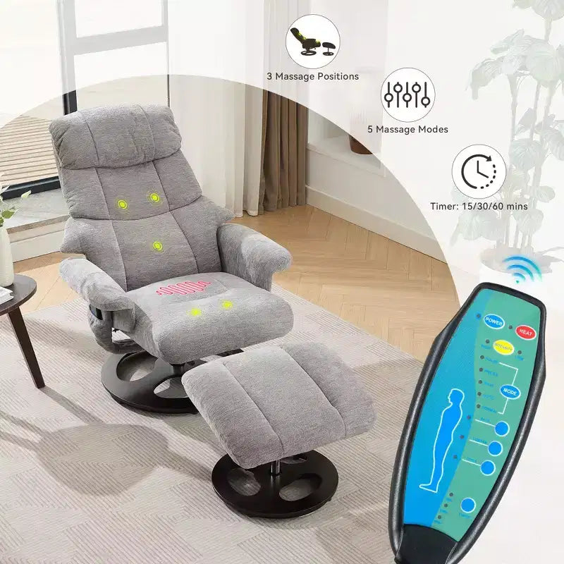 Fauteuil inclinable moderne en chenille, réglable et pivotant, avec repose-pieds
