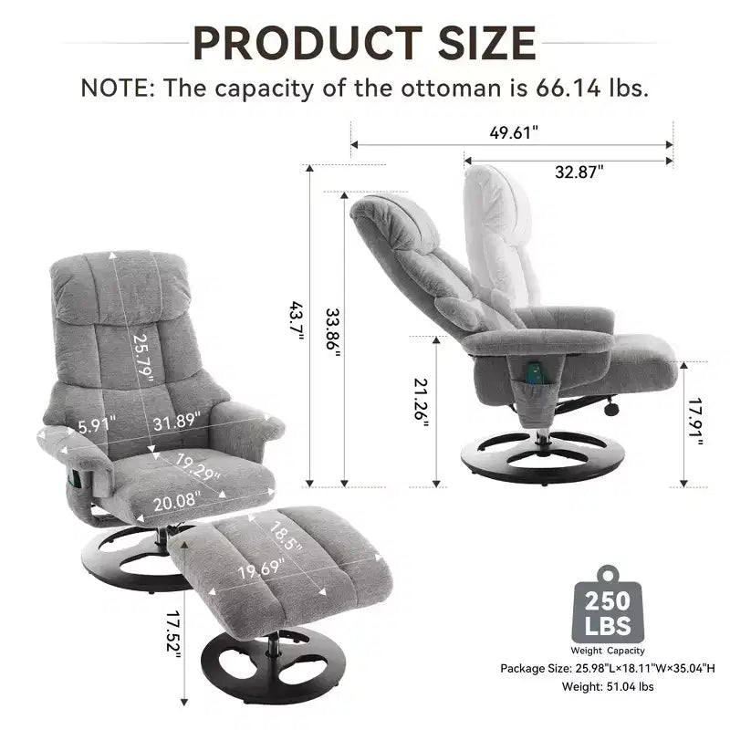 Fauteuil inclinable moderne en chenille, réglable et pivotant, avec repose-pieds