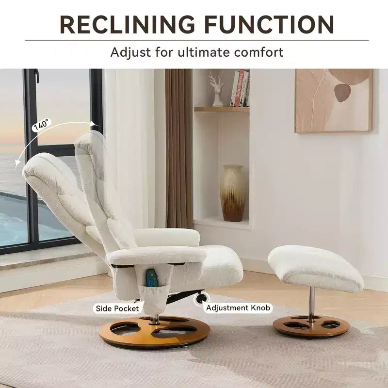 Fauteuil inclinable moderne en chenille, réglable et pivotant, avec repose-pieds