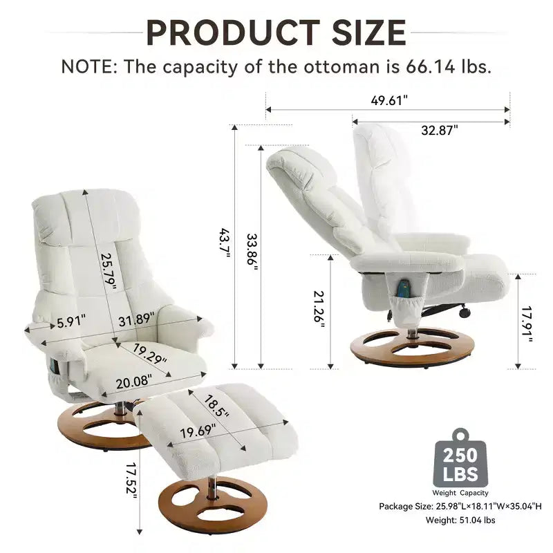 Fauteuil inclinable moderne en chenille, réglable et pivotant, avec repose-pieds