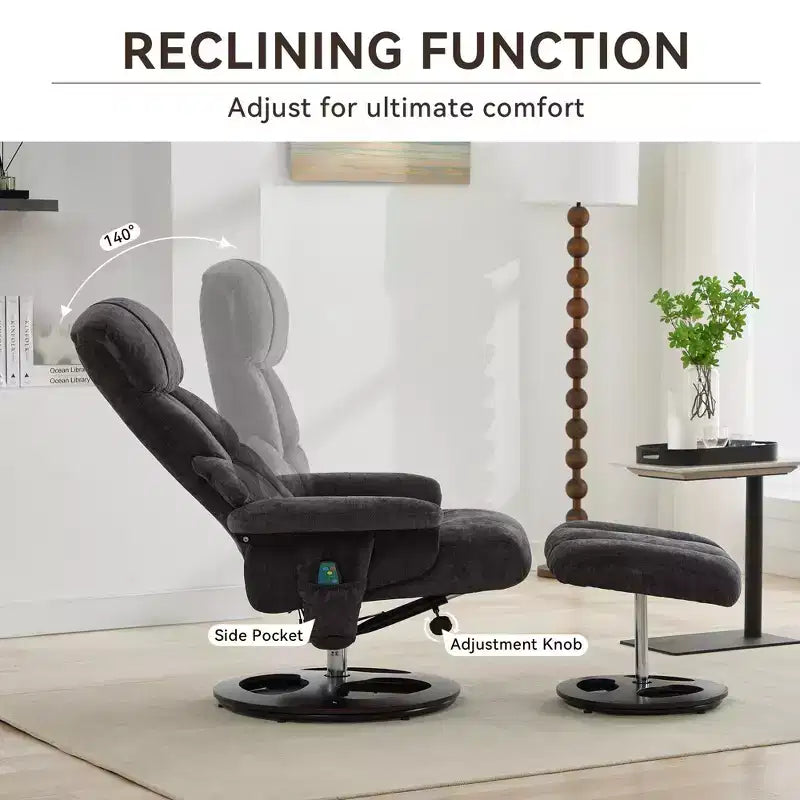 Fauteuil inclinable moderne en chenille, réglable et pivotant, avec repose-pieds