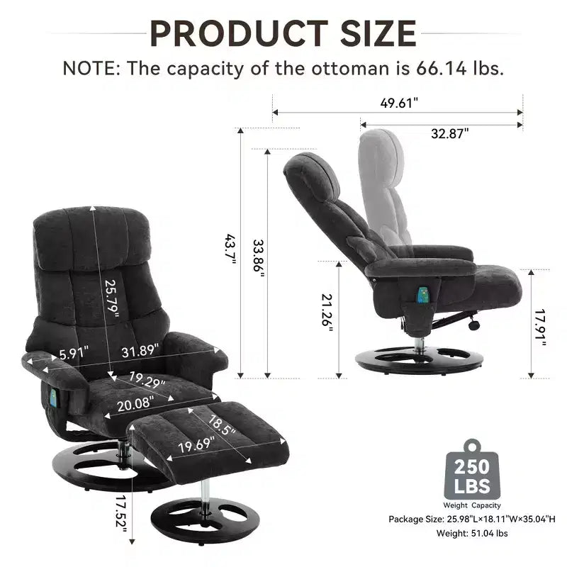 Fauteuil inclinable moderne en chenille, réglable et pivotant, avec repose-pieds
