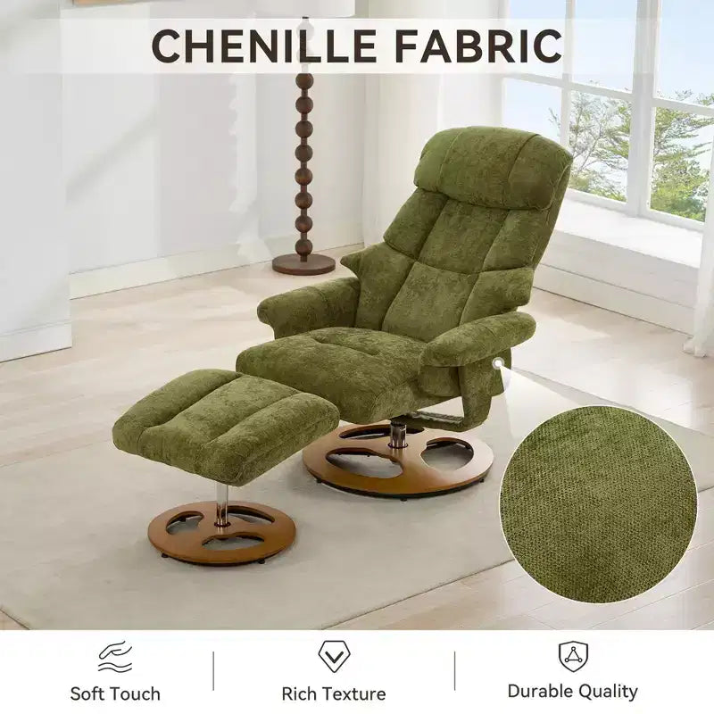 Fauteuil inclinable moderne en chenille, réglable et pivotant, avec repose-pieds