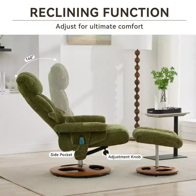 Fauteuil inclinable moderne en chenille, réglable et pivotant, avec repose-pieds