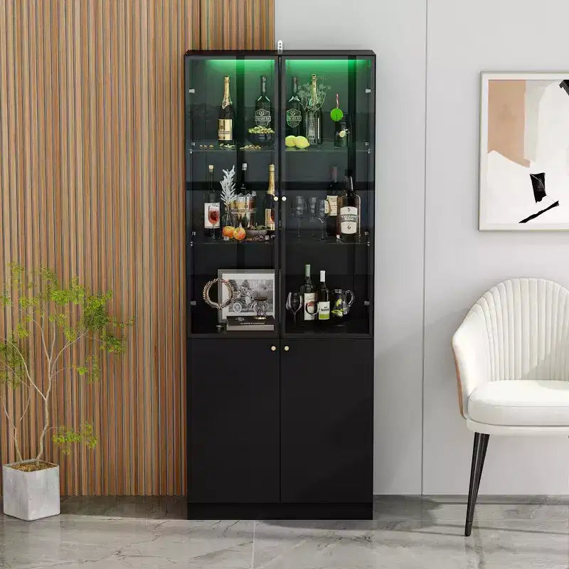 Range-bouteilles de cuisine/salle à manger moderne avec portes vitrées et éclairage LED 7 couleurs.