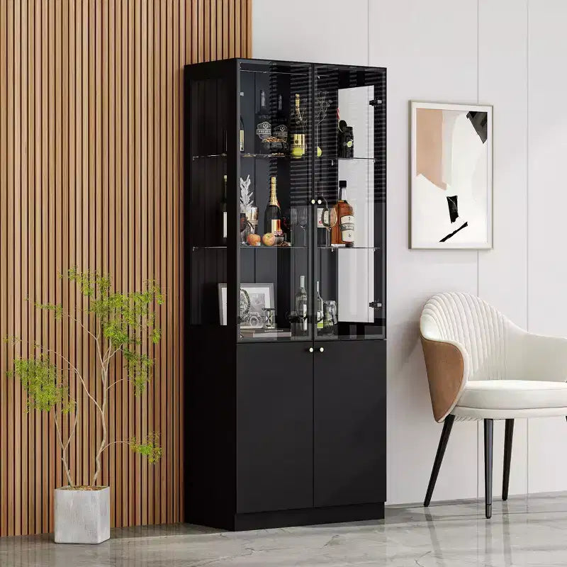 Range-bouteilles de cuisine/salle à manger moderne avec portes vitrées et éclairage LED 7 couleurs.