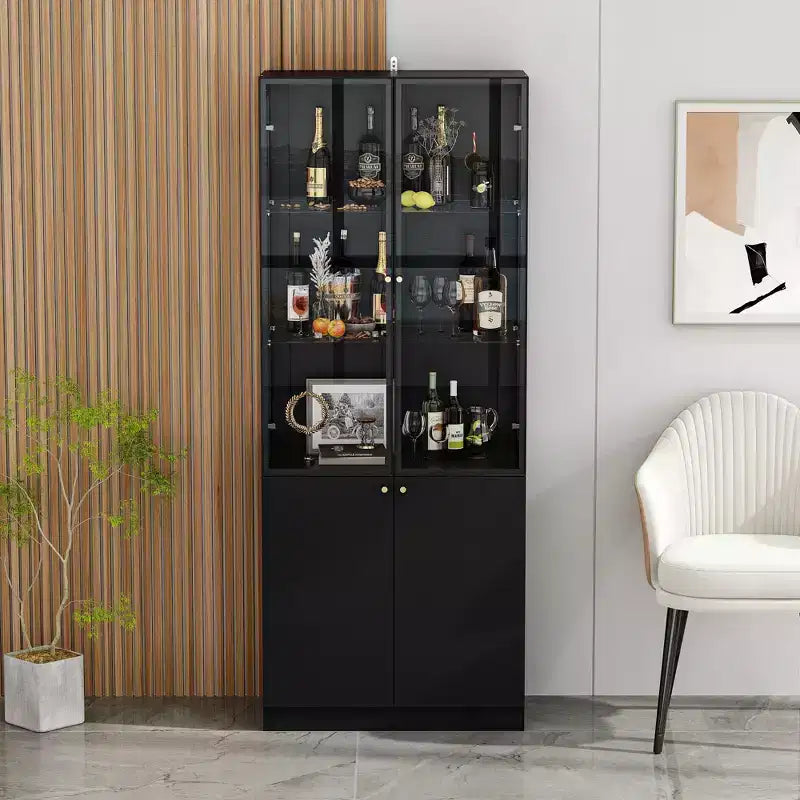Range-bouteilles de cuisine/salle à manger moderne avec portes vitrées et éclairage LED 7 couleurs.