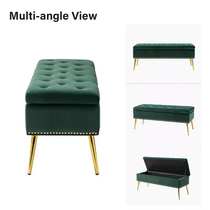 Banc de rangement, orné de rivets et d'un capitonnage à boutons