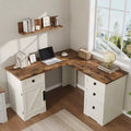 60-inch Executive L-Shaped Desk with File Drawers Adjustable Storage Cabinet and Corner Computer Workstation for Home Office