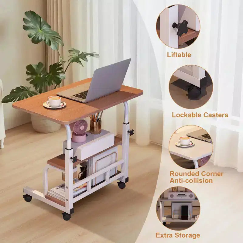 Bureau d'ordinateur mobile portable à roulettes, adapté aux petits espaces, petit bureau debout.