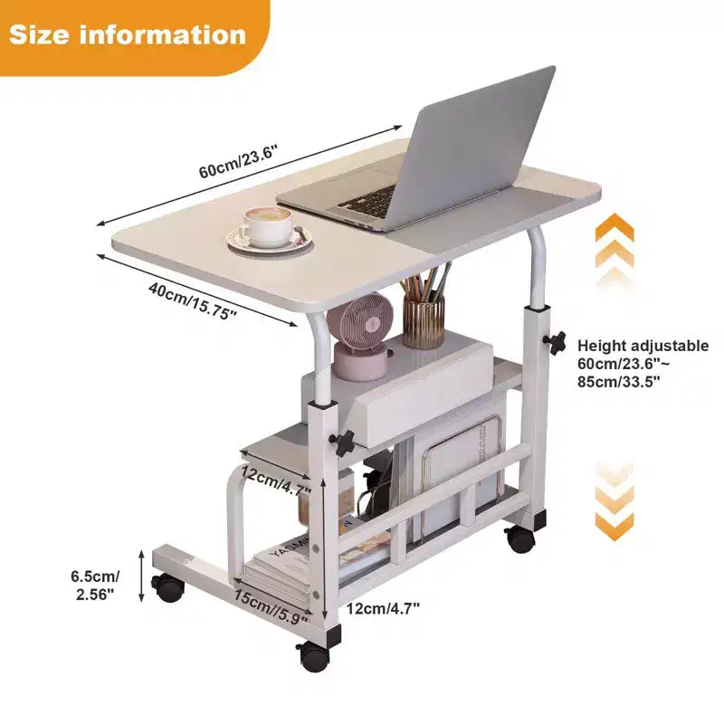 Bureau d'ordinateur mobile portable à roulettes, adapté aux petits espaces, petit bureau debout.