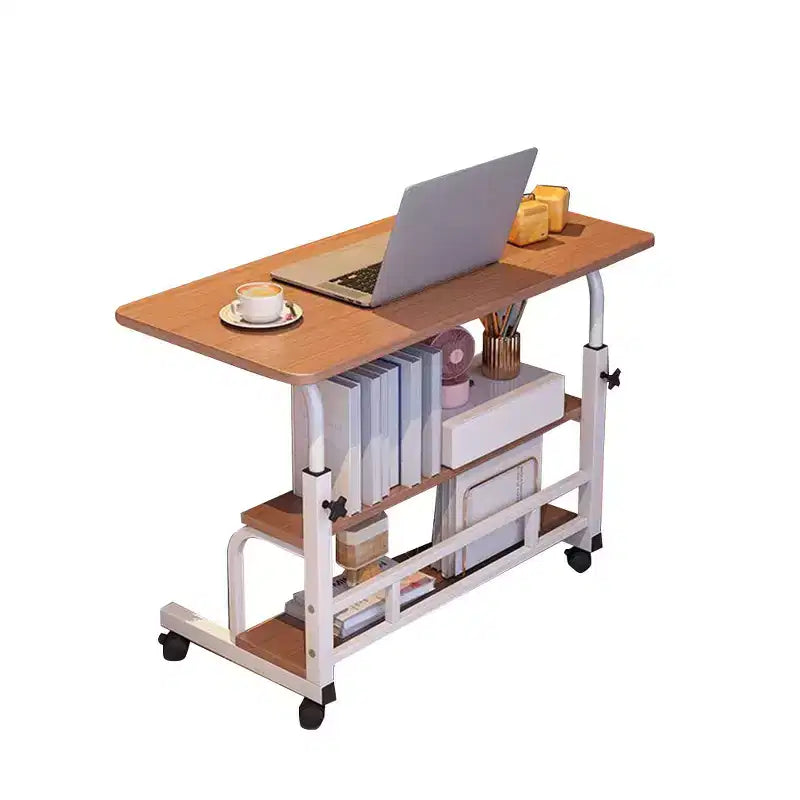 Portable Rolling Desk on Wheels Mobile Computer Desk for Small Space Small Standing Desk Adjustable Height Storage Shelves for Home Office Study