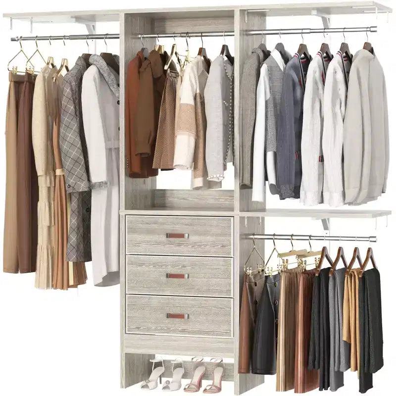 Système de rangement de garde-robe avec tiroirs en tissu et tringles de suspension