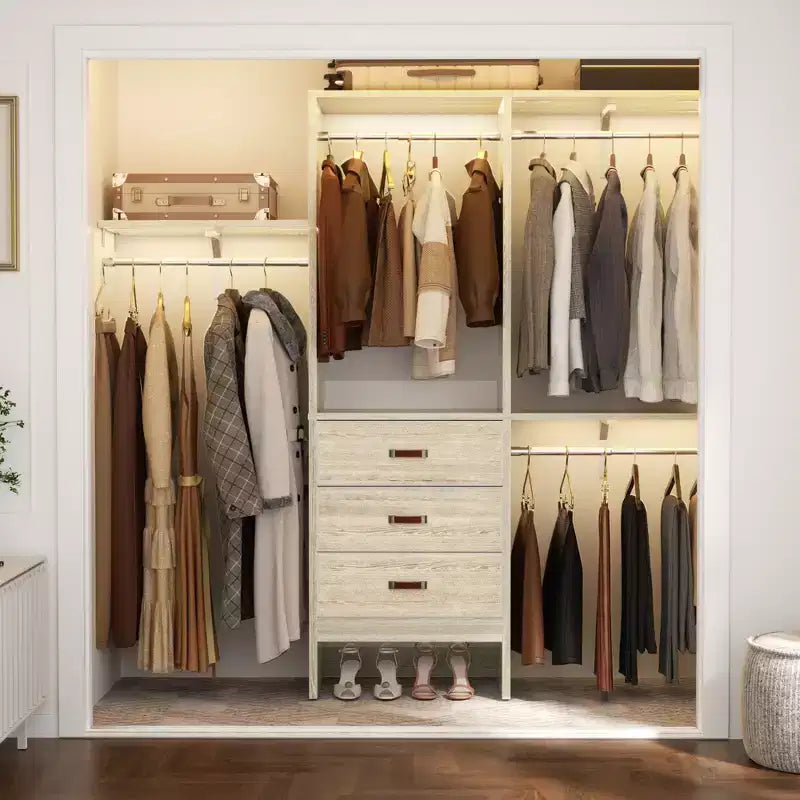Besiost 5FT Closet Organizer System with Fabric Drawers Closet Wardrobe with Hanging Rods