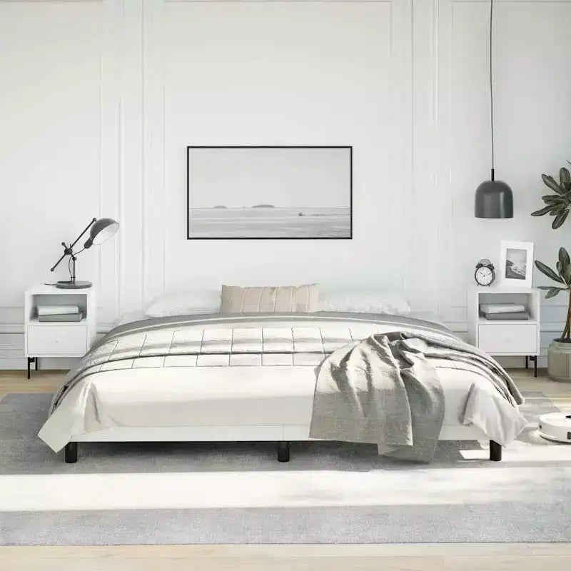 Bed Frame White Faux leather plywood engineered wood King