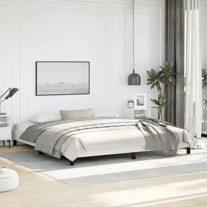 Cadre de lit Similicuir blanc Contreplaqué Bois d'ingénierie Grand lit