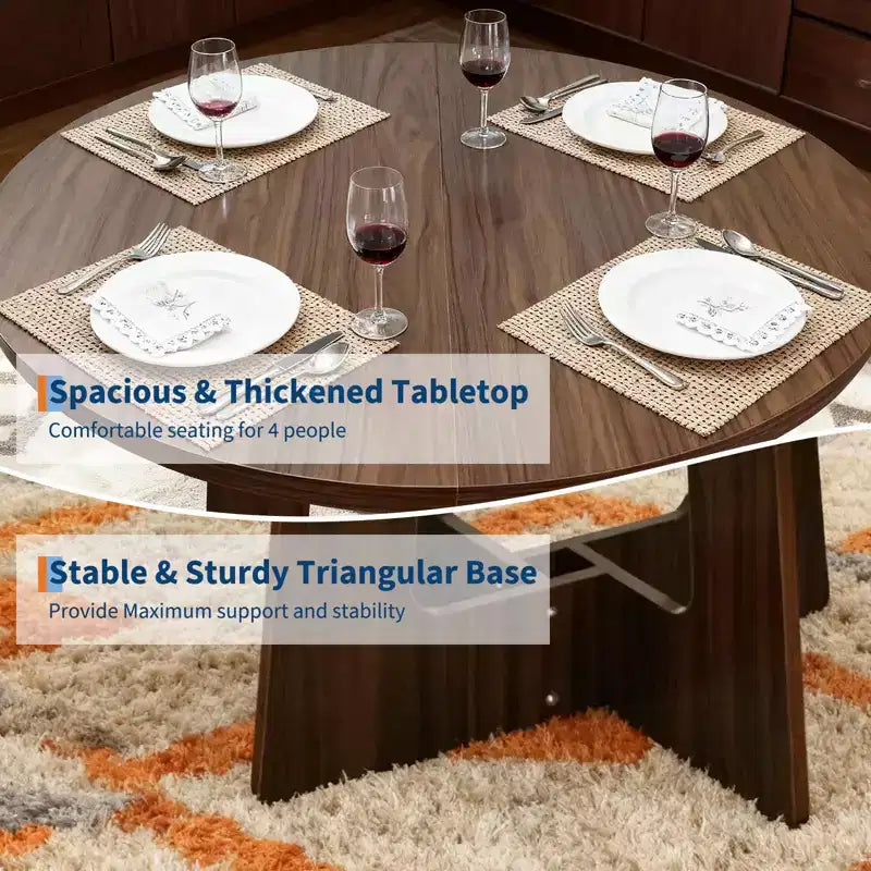 Table à manger ronde, table de cuisine en bois, piètement croisé