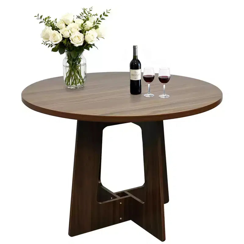 Table à manger ronde, table de cuisine en bois, piètement croisé