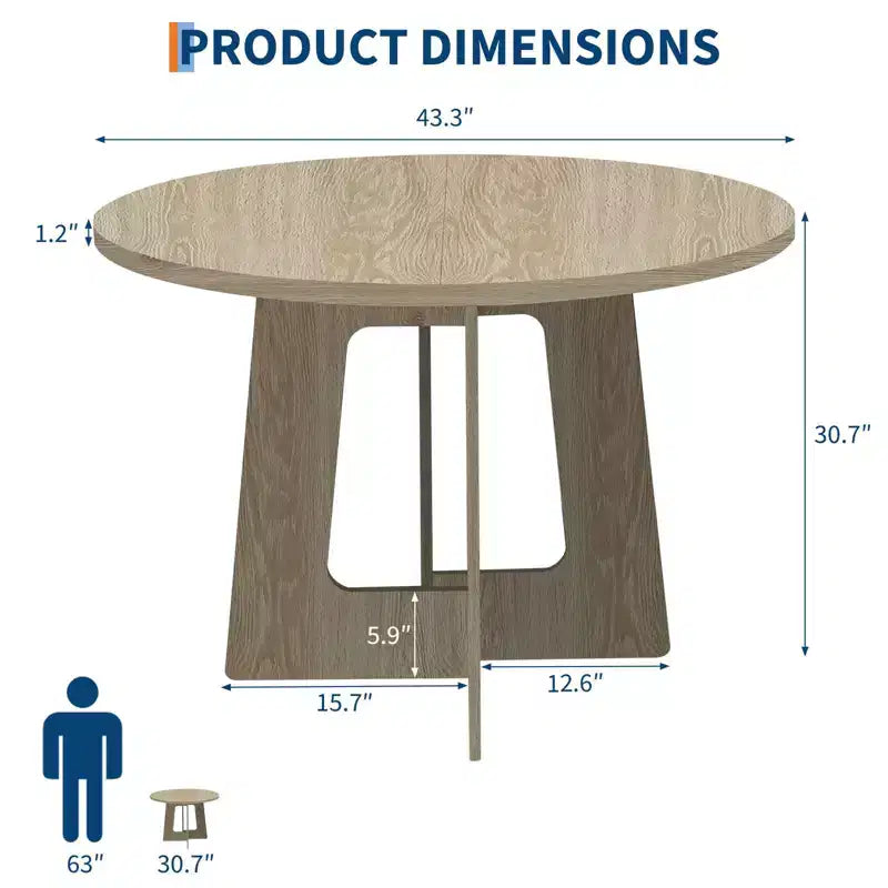 Table à manger ronde, table de cuisine en bois, piètement croisé