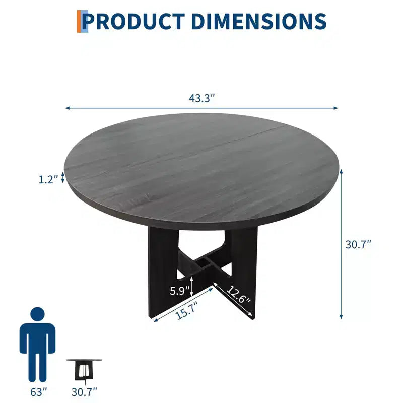 Table à manger ronde, table de cuisine en bois, piètement croisé