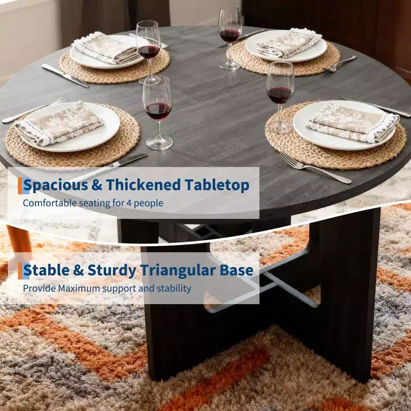 Table à manger ronde, table de cuisine en bois, piètement croisé