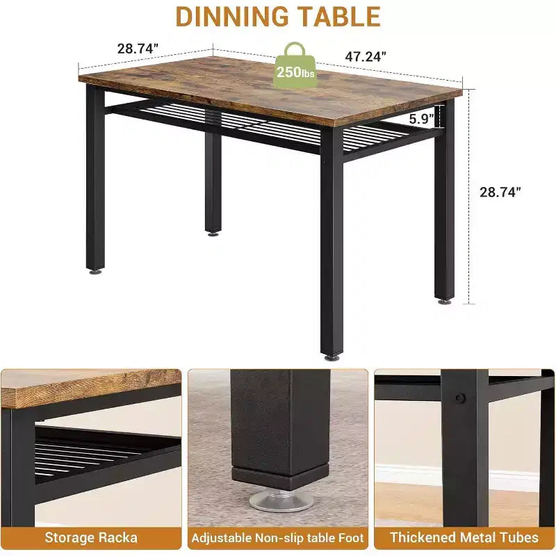 Une table à manger rectangulaire pour quatre, deux chaises et un banc