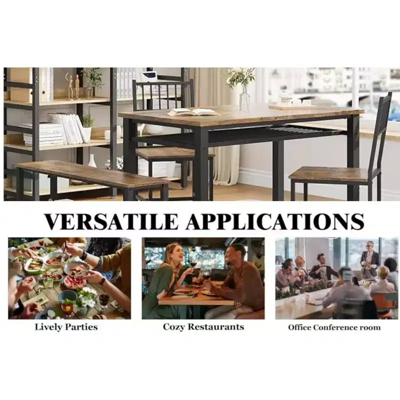 Une table à manger rectangulaire pour quatre, deux chaises et un banc