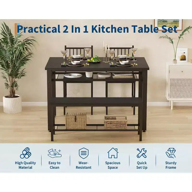 Une table à manger rectangulaire pour quatre, deux chaises et un banc