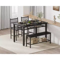 4 Piece Dining Table Set for 4 Wood Kitchen Table with 2 Chairs and Bench Rectangular Kitchen Table Set with Storage Shelf for Living Room
