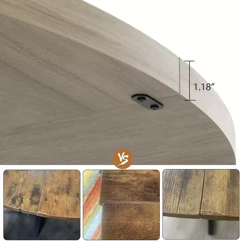 Table à manger ronde avec un piètement en métal ondulé