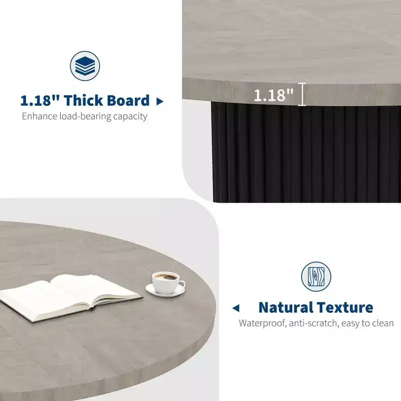 Table à manger ronde avec un piètement en métal ondulé