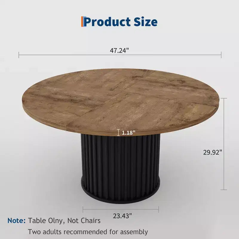 Table à manger ronde avec un piètement en métal ondulé