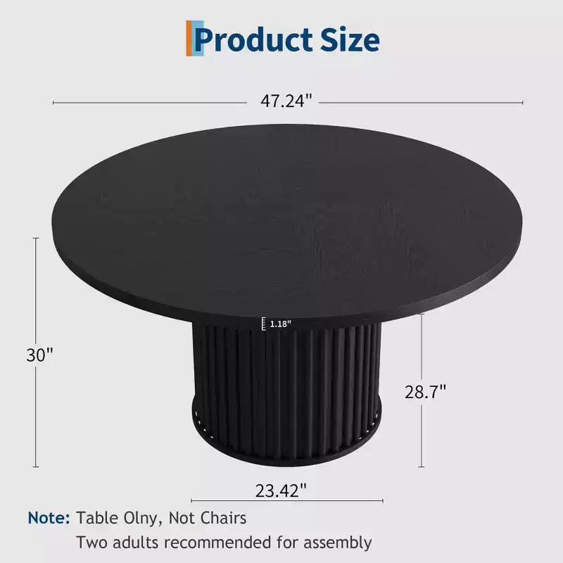 Table à manger ronde avec un piètement en métal ondulé
