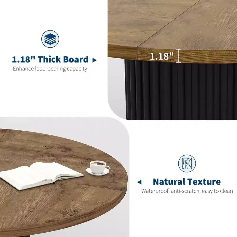 Table à manger ronde avec un piètement en métal ondulé