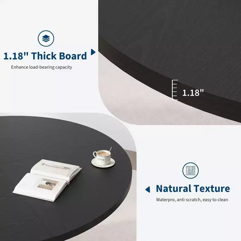 Table à manger ronde avec un piètement en métal ondulé