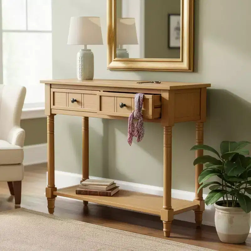Console d'entrée en pin vintage, table de canapé compacte