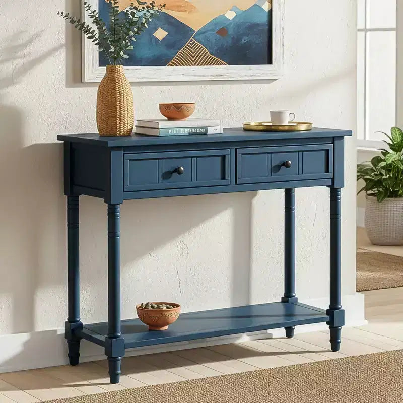 Console d'entrée en pin vintage, table de canapé compacte