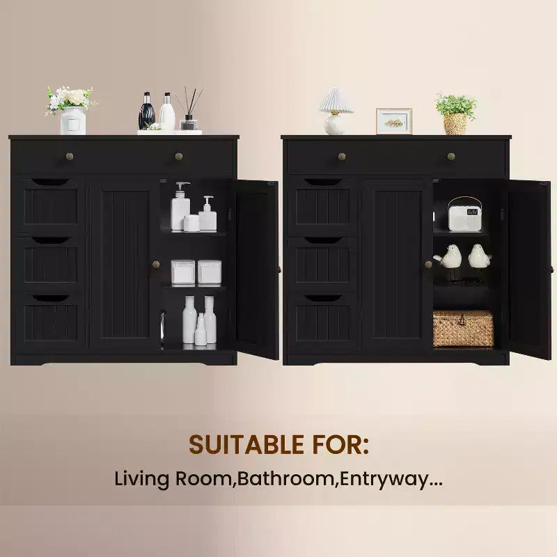 Meuble de rangement de salle de bain en bois avec étagères réglables