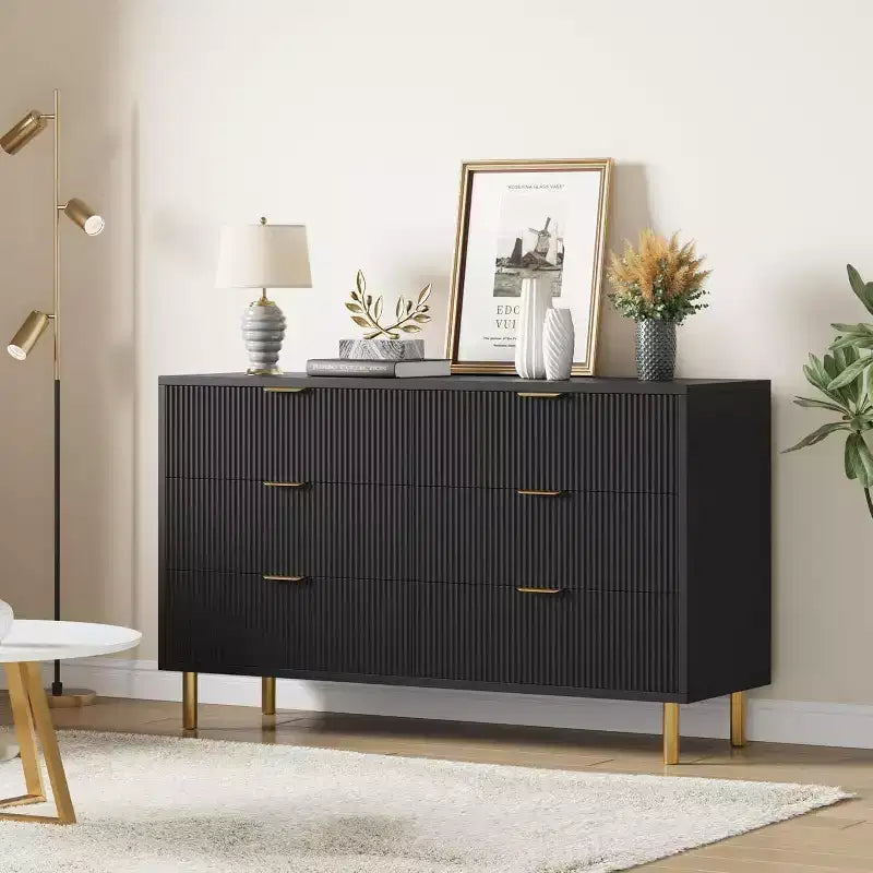 Inner Arc Vacuum-Formed 6-Drawer Cabinet Black Rounded Corners Safe & Durable Clothes Storage for Bedroom