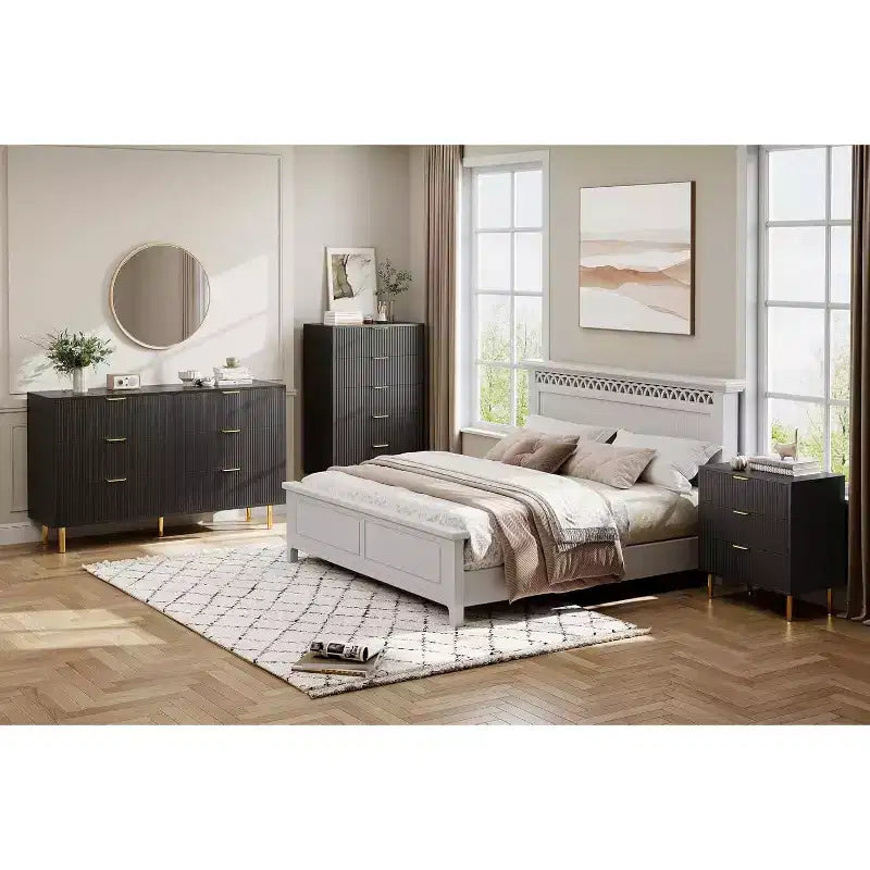 Armoire noire à six tiroirs avec coins arrondis, meuble de rangement pour vêtements de chambre à coucher