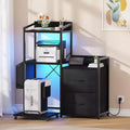 File Cabinet Filing Cabinet Fits Letter/a4 Size 2 Drawe File Cabinets for Home Office with Power Strip LED Lights Open Shelf