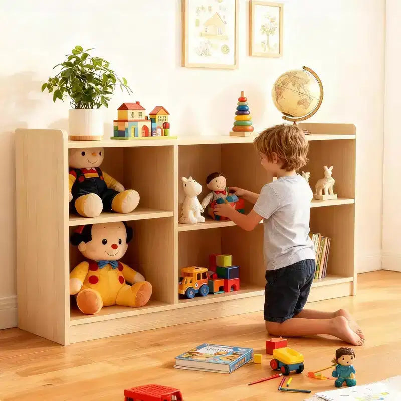Montessori 6-Compartment Toy & Book Organizer with Adjustable Dividers Natural Finish Kids' Playroom & Classroom Shelf