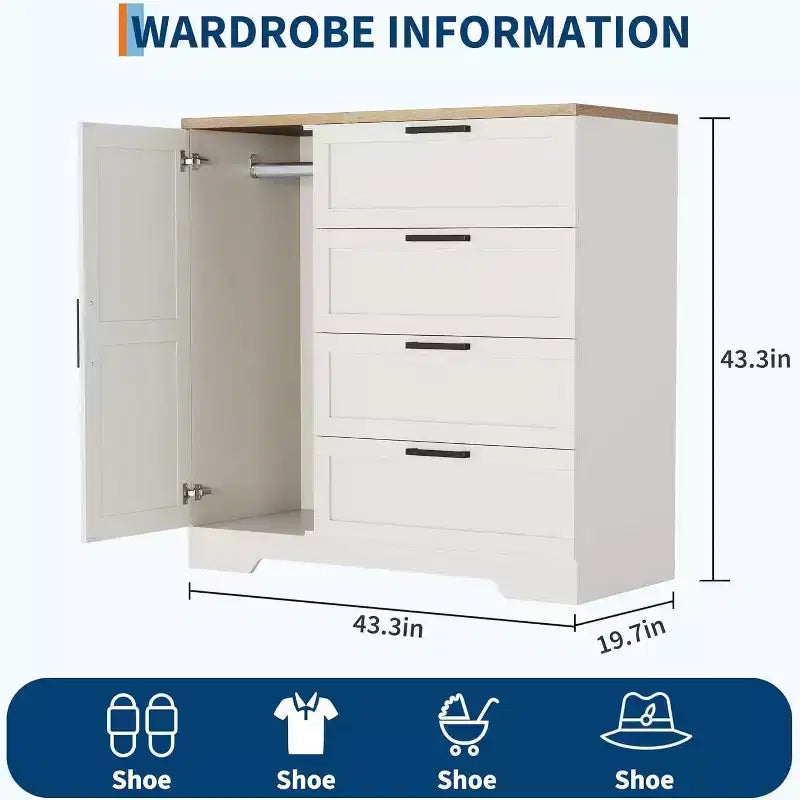 Armoire/unité de chambre en bois avec 4 tiroirs