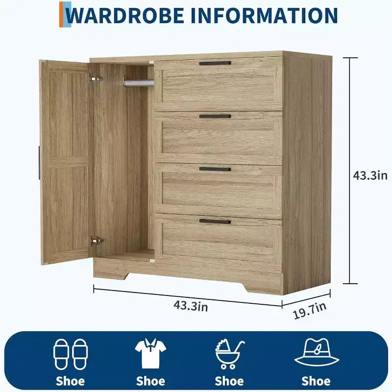Armoire/unité de chambre en bois avec 4 tiroirs