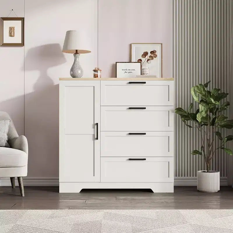 Acekool Wood Armoire Wardrobe Closet 43.3 Bedroom Cabinet with 4 Drawers Door & Hanging Rod Storage Organizer