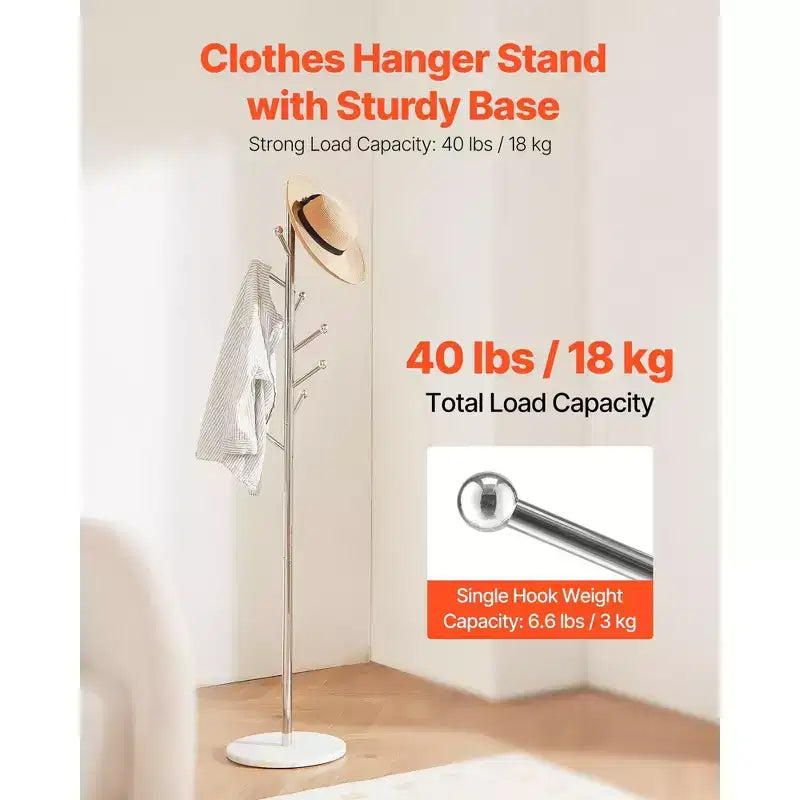 Porte-manteau sur pied avec base en marbre et 8 patères
