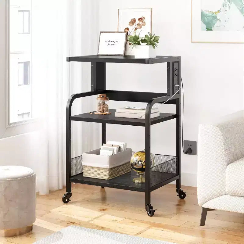 Sturdy 3-Tier Printer Stand with Wheels 150 lbs Capacity Printer Cart Adjustable Feet Industrial Metal Storage Shelf