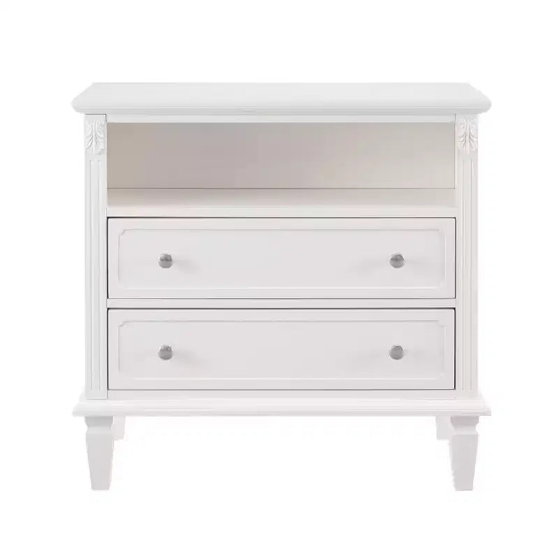 Table d'appoint/de chevet vintage avec deux tiroirs et des étagères ouvertes